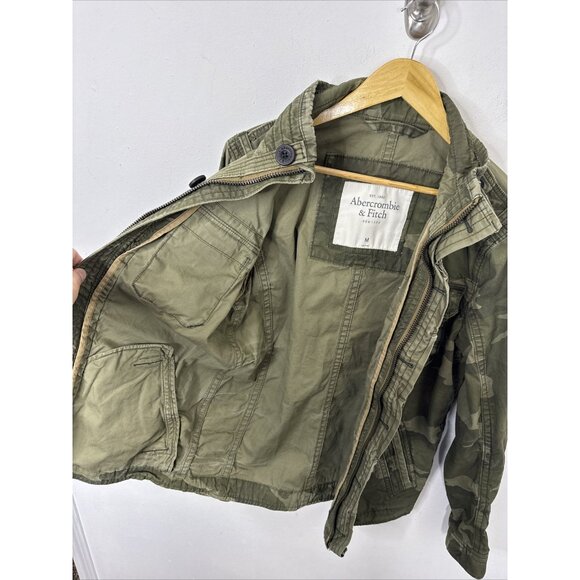Abercrombie & Fitch Mens M Field Jacket Y2K Olive Green Camo Camouflaged Canvas - Picture 9 of 11